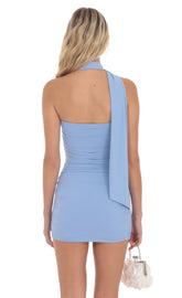 Scarf Wrap Bodycon Dress in Sky Blue